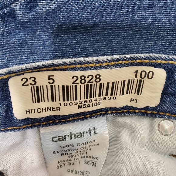 CARHARTT Relaxed Fit Jeans 36x34 Men's Blue Denim Work Pants - Picture 14 of 15